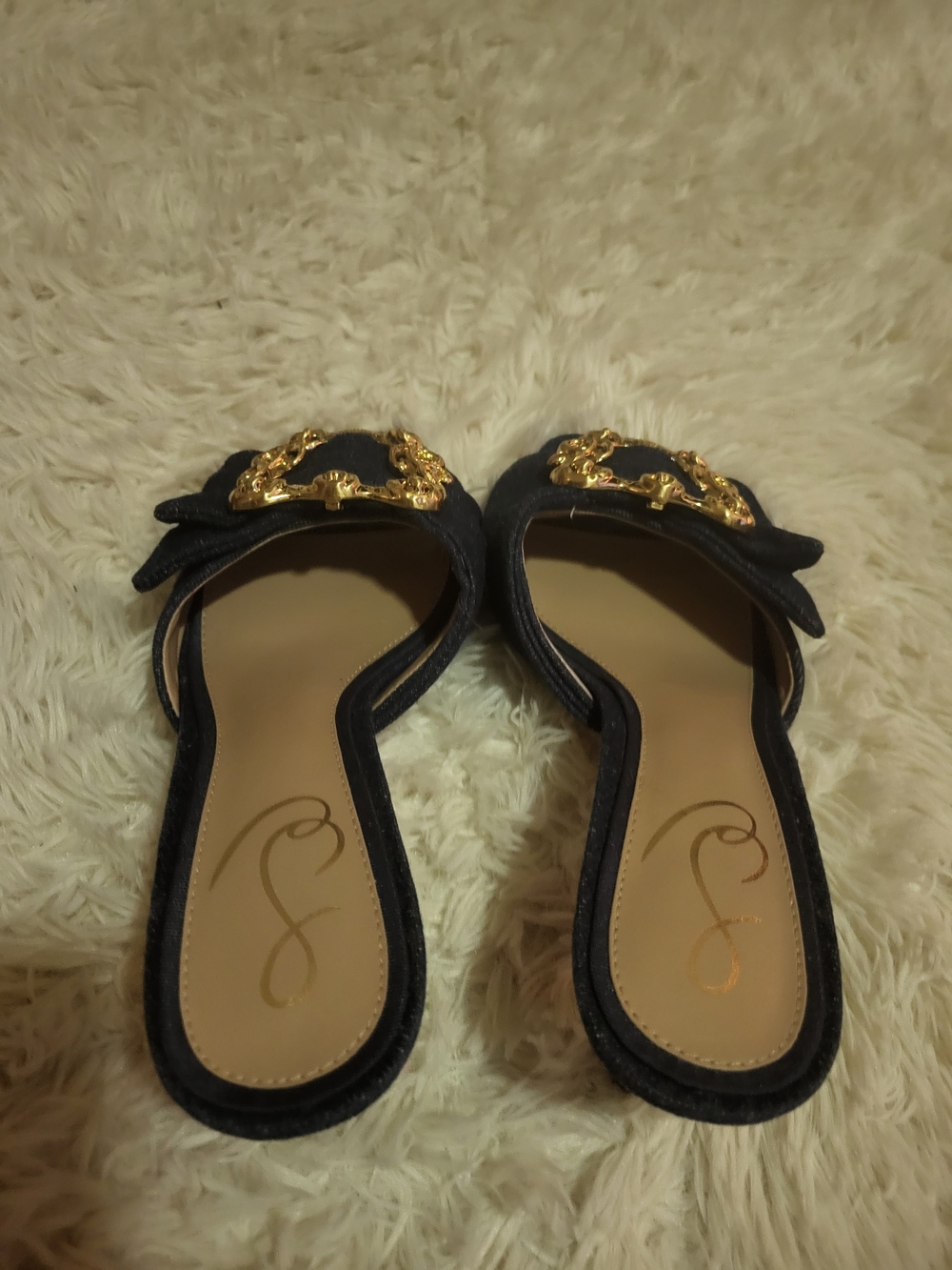 Womens Blue Slip-On Mules with Gold Decorative Buckle - Picture 6 of 6
